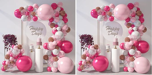 LovesTown Rose Pink Balloon Garland Kit, 150PCS Arch Kit Confetti Pink Metallic Latex Balloons for Wedding Engagement Birthday Party Decorations (Pack of 2)