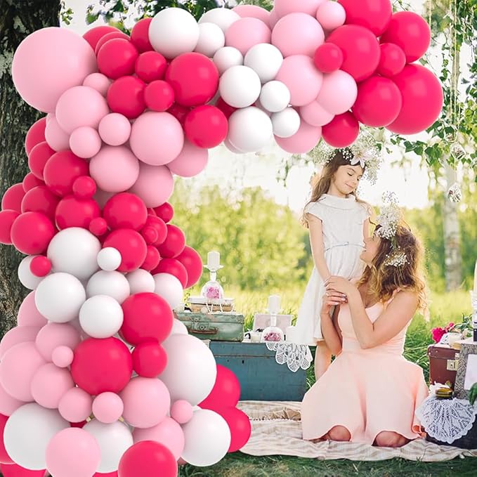 Hot Pink White Balloon Garland Arch Kit, 122PCS Rose Red White Light Pink Balloons for Girl Birthday Wedding Anniversary Bachelorette Engagement Mean Girls Party Decoraion…