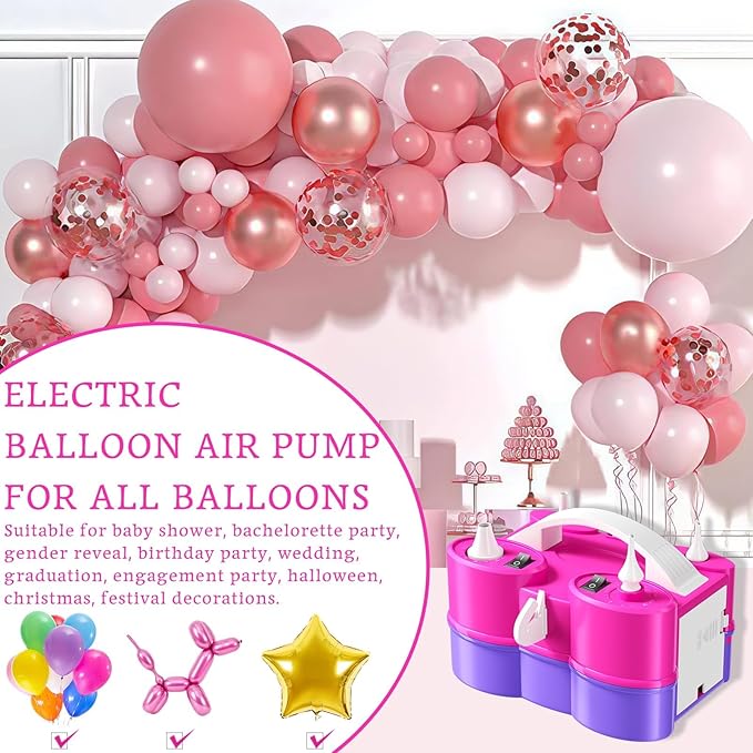 Electric Balloon Pump,Electric Air Pump for Inflatables,Portable Dual Nozzle Pump with Tying Tool,Balloon Blower Machine,Balloon Inflator for Birthday Party Decorations