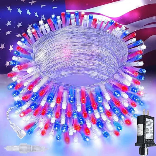 4th of July Red White and Blue Lights, Connectable 200 LED 66FT String Lights Plug in, 13 Modes July 4th Twinkle Lights for Indoor Outdoor Independence Day Memorial Day American Flag Patriotic Decor