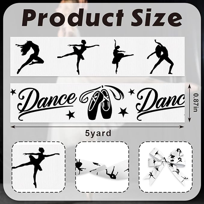 2 Rolls 10 Yards Gymnastics Ribbon Dance Ribbons for Wreath Bows DIY Crafts White Black Sports Ribbons for Wrapping Sports Team Birthday Party Home Decoration, 7/8"