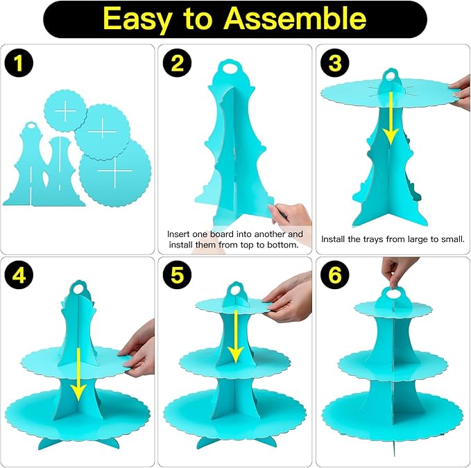 Soleebee 3-Tier Cupcake Stand, Cardboard Cupcake Tower, Dessert Cup Cake Stand Tower for Birthday Wedding Party Decoration, Cupcake Tier Stand 1 Set (Blue)
