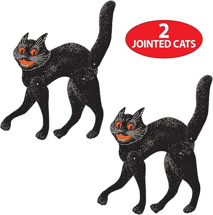 Beistle 2 Piece 20.5" Vintage Halloween Jointed Black Scratch Cats For Spooky Party Supplies, Made In USA Since 1900