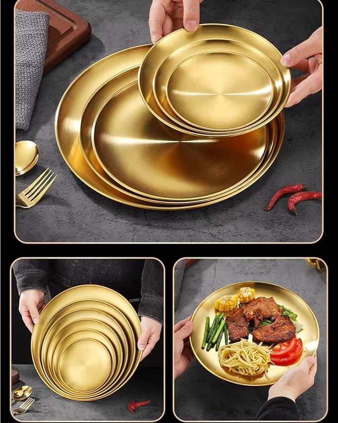 Serving Trays 14.2in Stainless Steel Decorative Tray Round Gold Tray for Kitchen Wedding Party Coffee Table