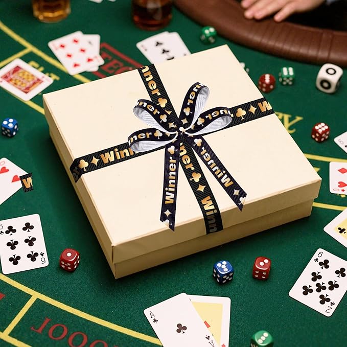 4 Roll Playing Card Ribbon Set, Casino Theme Grosgrain Ribbons, 5/8" x 20Yard Casino Cards Ribbon, Black and Red Decorative Ribbons for Gift Wrapping DIY Poker Theme Birthday Party (Casino Theme)