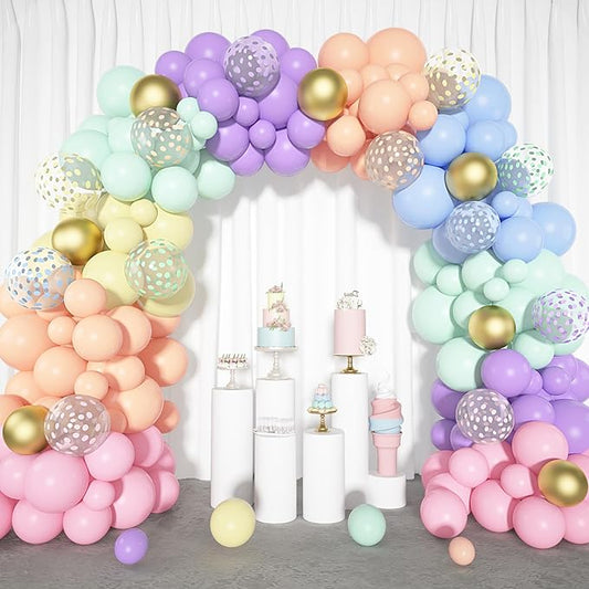 Amandir 164PCS Pastel Balloon Garland Kit, Rainbow Easter Unicorn Balloon Arch, Colorful Gold Confetti Balloons Pastel Easter Spring Baby Shower Wedding Ice Cream Mermaid Party Decorations Supplies