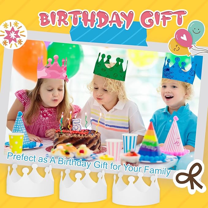 Jetec 100 Pcs White Paper Crowns Kids DIY Birthday Crowns for Classroom Birthday Party Hats Decorations Baby Shower Supplies (Traditional)