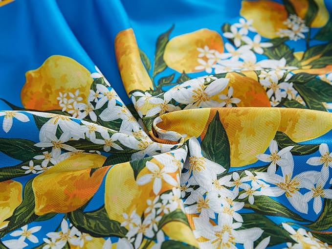 YiHomer Provence Blue Lemon Mediterranean Tile Tabletop for Spring Summer Decorations, Picnics and Dinner Parties - Indoor Outdoor, Stain and Water Resistant, Tablecloth, 60 x 102 Rectangle