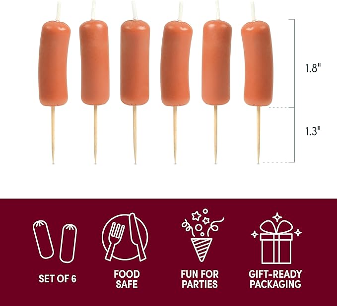 Genuine Fred SAUSAGE PARTY Candles Set of 6 Quirky Cocktail Wiener Hot Dog Party Birthday Candles 2" Tall Fun and Unique Party Decor