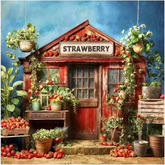 Kate 8x8ft Red Strawberry Backdrops for Photography Summer Fruit Shop Background Strawberry Wood House Backgrounds Sweet Baby Birthday Party Decoration Studio Backdrop