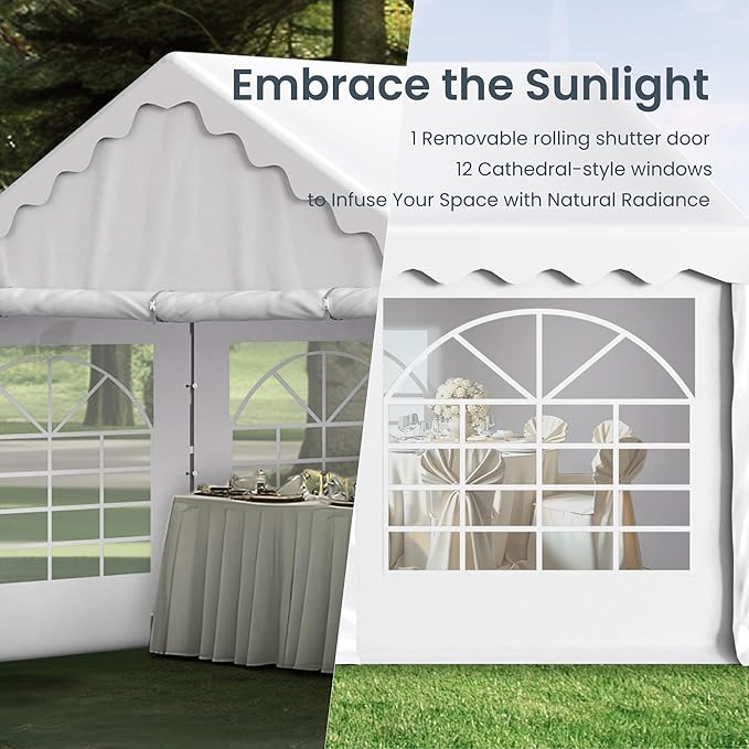 PHI VILLA 20x40 Outdoor Heavy Duty Party Tent, Large Commercial Canopy Wedding Event Tent with Removable Sidewalls & 7 Storage Bags for Patio Outdoor Garden Events, White