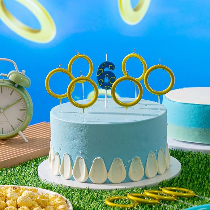 Conelist 7 Pcs Gold Ring Birthday Candles Number Candle Cake Topper Cartoon Characters Themed Candle for Wedding Anniversary Valentine's Day Birthday Party Decorations Supplies(Number 6)