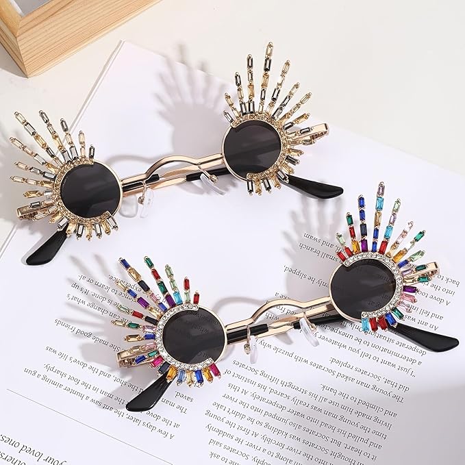 Funky Funny Hawaiian Style Rhinestone Small Sunglasses,Novelty Mixed-Color or Champagne Gold Glasses