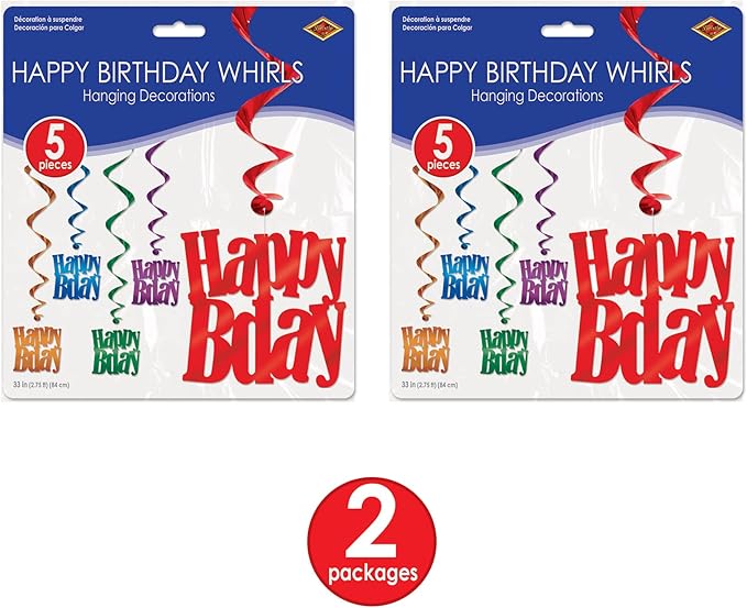 Beistle 10 Piece Colorful Metallic Plastic Happy Birthday Hanging Spirals Whirls Party Decorations