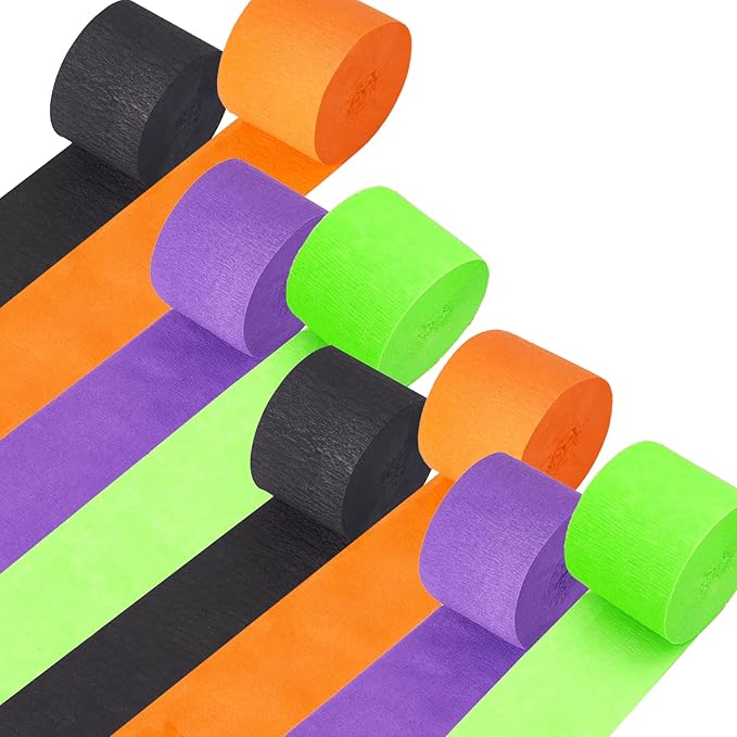 Halloween Party Streamers, Black Orange Purple Crepe Paper Kit 8 Rolls, Halloween Decorations Ceiling Hanging Backdrop Scary Party Supplies DIY Crepe Paper Roll