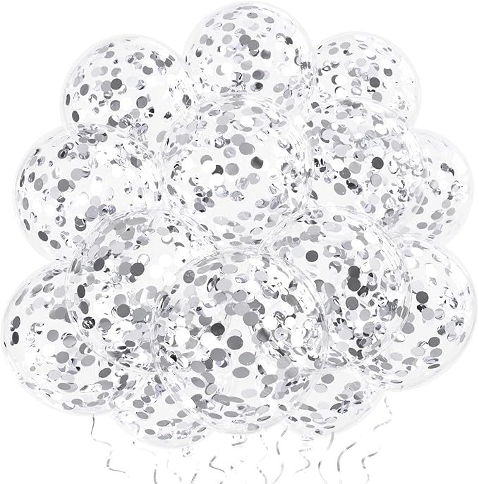 Silver Confetti Balloons, 25 Pcs Thickened 12 Inch Clear Latex Balloon with Confetti Inside for Graduation Decorations Engagement Bridal Shower Party Baby Shower Birthday Party Decoration Supplies