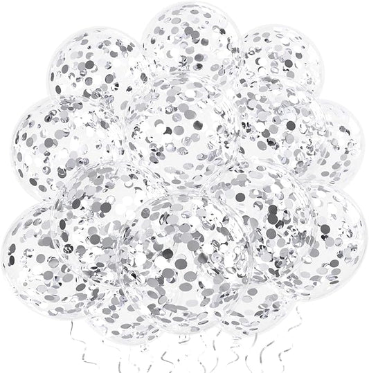Silver Confetti Balloons, 25 Pcs Thickened 12 Inch Clear Latex Balloon with Confetti Inside for Graduation Decorations Engagement Bridal Shower Party Baby Shower Birthday Party Decoration Supplies