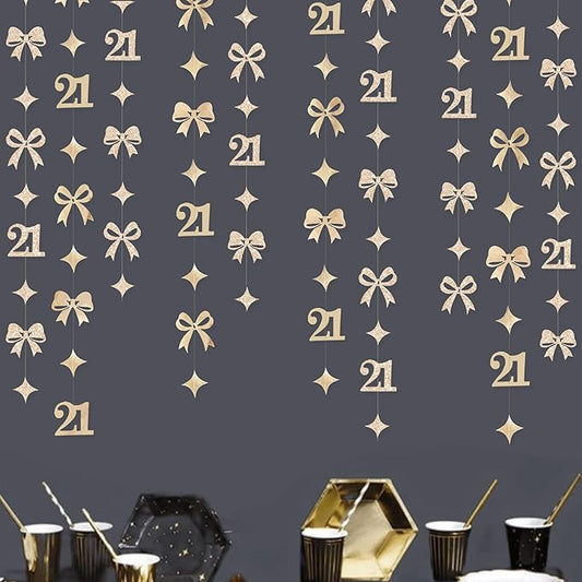 Glitter Champagne 21st Bow Birthday Decorations Champagne Conquette Bow Garland Streamer Banner Backdrop for Girls Happy 21st Birthday Finally Legal Cheers to 21 Years Old Anniversary Party Supplies