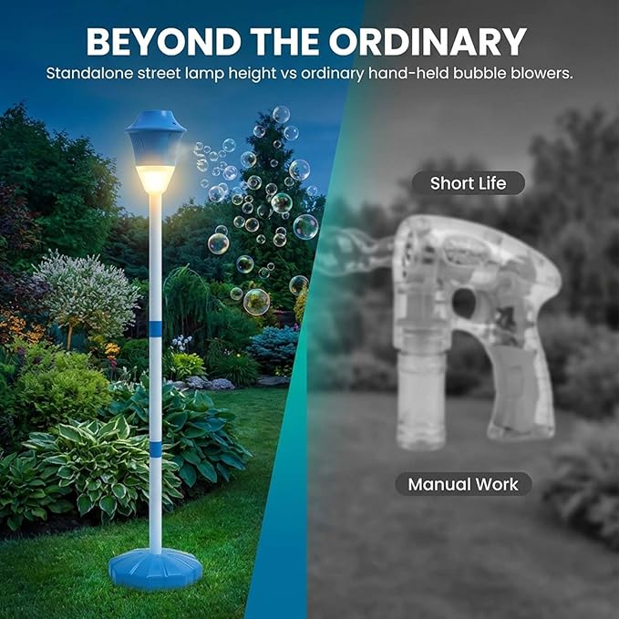 【Cherry Red】 Bubble Machine - Automatic Street Lamp Bubble Torch with Lights, Standing Bubble Maker Detachable Handheld Wand, Rechargeable Outdoor Bubble Tower for Birthday Party Garden Backyard
