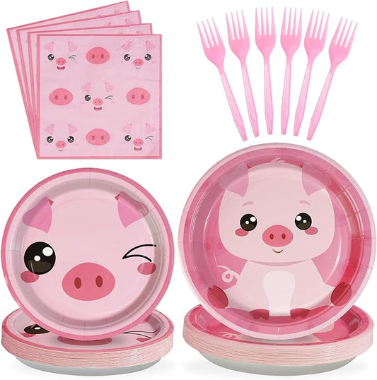 96 Pcs Pig Birthday Decorations 350 GSM Disposable Pink Pig Plates and Napkins Tableware Set Farm Animal Birthday Decorations Pig Party Supplies for Girls Piggy Theme Birthday Party Favor 24 Guests