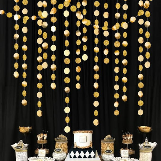 Decor365 Glitter Gold Party Decorations Glitter Golden Birthday Decoration Circle Dot Garlands Baby Bridal Shower Christmas New Year's Eve Anniversary Graduation Gold Streamer Decor