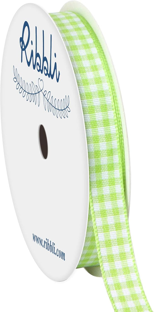 Ribbli Apple Green and White Gingham Ribbon,100% Polyester Woven Edge,3/8 Inch x 10 Yard,Plaid Ribbon Use for Gift Wrapping,Party Decoration