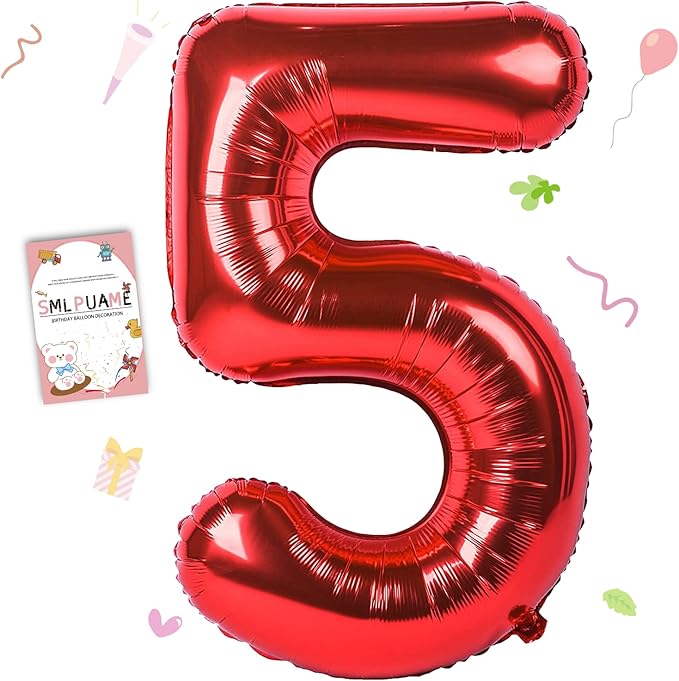 40 inch Number Balloon 0-9 Red Large Number 5 Balloons,Digital Balloons for Birthday Party Celebration Decorations Supplies, Helium Foil Number Balloons for Wedding Anniversary