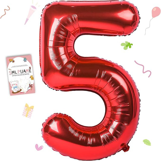 40 inch Number Balloon 0-9 Red Large Number 5 Balloons,Digital Balloons for Birthday Party Celebration Decorations Supplies, Helium Foil Number Balloons for Wedding Anniversary