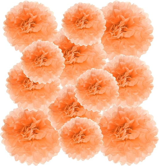 PATIKIL 8" 10" 12" Tissue Paper Pom Poms, 12PCS Pom Poms Paper Flowers Ball Tissue Paper Flowers Assorted Size for Wedding Bridal Shower Birthday Party Backdrop Decoration, Orange