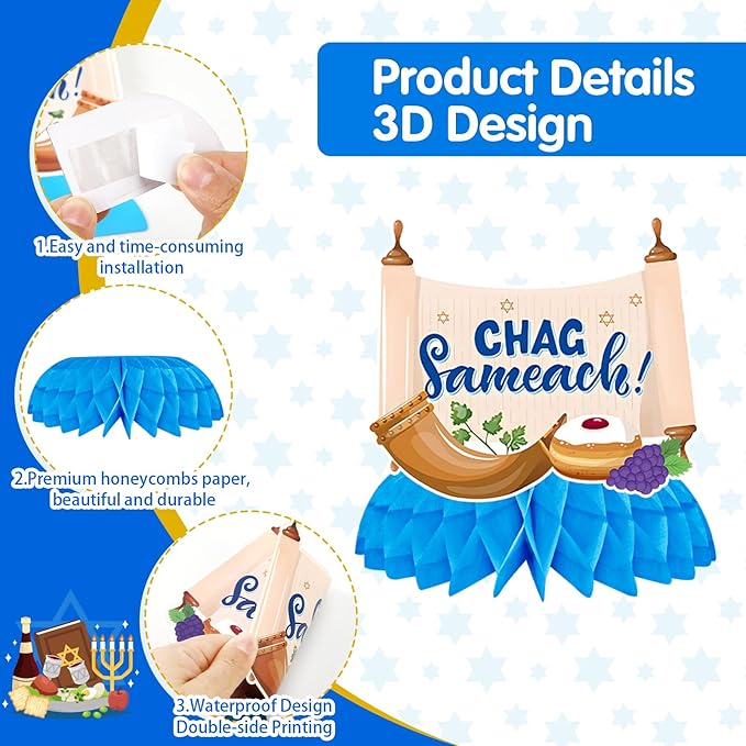 JULMELON 8 Pcs Passover Table Decorations, 3D Double Sided Passover Honeycomb Centerpieces Jewish Festival Decorations for Home Table Decor Supplies Holiday Party