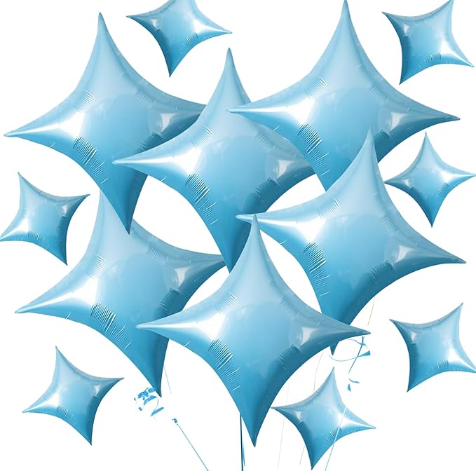 TONIFUL 30Pcs 26In&10In Star Balloons Large Blue Four Pointed Star Shape Foil Balloons Mini Star Mylar Balloons for Birthday Wedding Baby Shower Anniversary Engagement Party Decorations Supplies