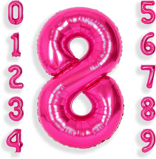 SUWEN 40 Inch Hot Pink Large 8 Number Balloons Big Foil Helium Number Balloons 0-9 Jumbo Happy 8th Mylar Birthday Party Decorations for Girl Anniversary Party Supplies