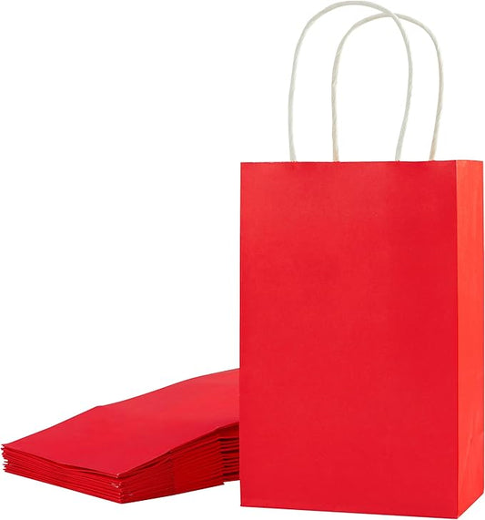 SUNCOLOR 24-Pack Red Gift Bags with Handles, 7.9 x 5.12 x 3.15 Inch Kraft Paper Goodie Bags for Christmas, Valentine's Day, Birthday Party Favors