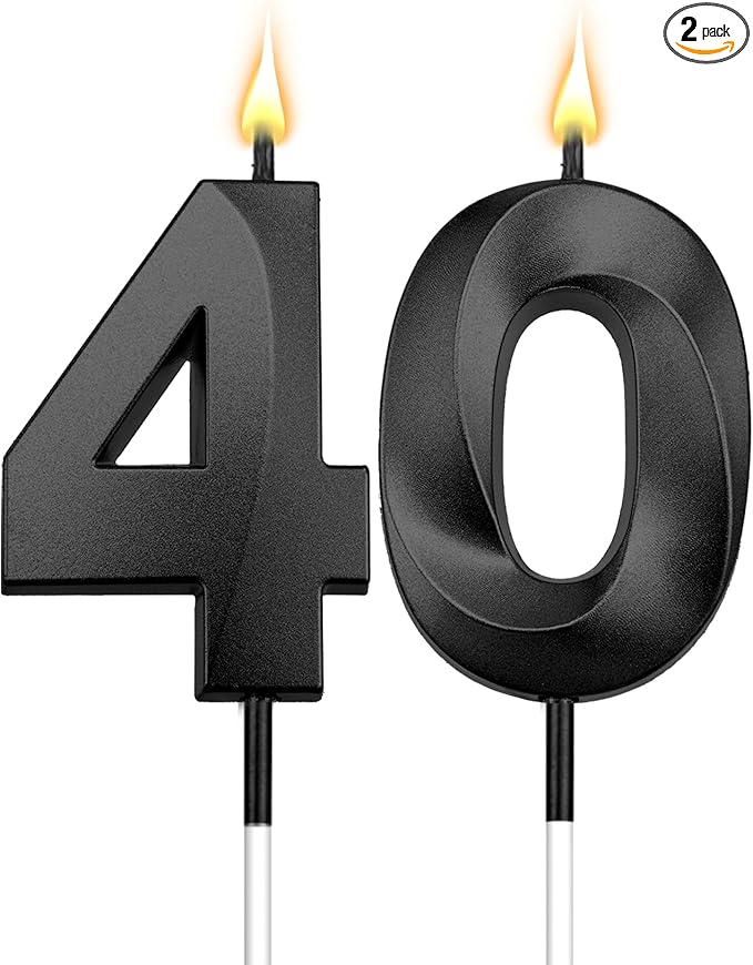 40 Candle 40th Birthday Decorations for Men Black Candles Birthday Topper 40 Candles Cake Topper 40 Birthday Candles for Cake Candle Black Birthday Candles