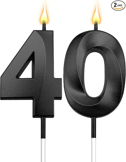 40 Candle 40th Birthday Decorations for Men Black Candles Birthday Topper 40 Candles Cake Topper 40 Birthday Candles for Cake Candle Black Birthday Candles