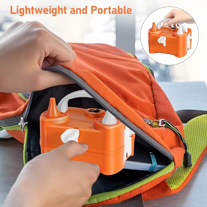 Electric Balloon Pump, Dual-Nozzle Portable Balloon Pump, Electric Balloon Inflator Balloon Pump Kit for Birthday Party Decorations, Weddings, Festivals and Party (Orange)