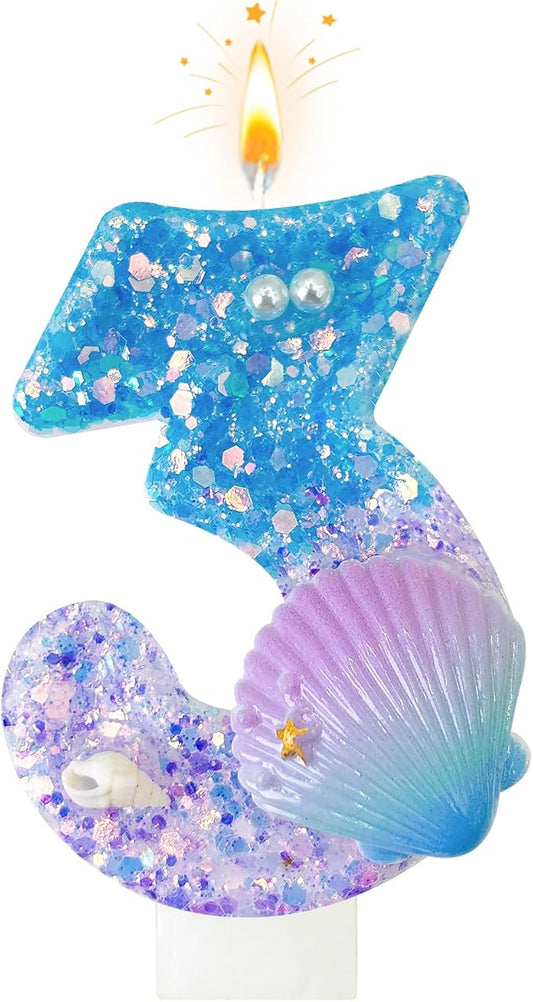 Blue and Purple Birthday Candles, 3th Birthday Cake Decoration, Cupcake Candles，Suitable for Mermaid Theme Party Cake Decoration (3)