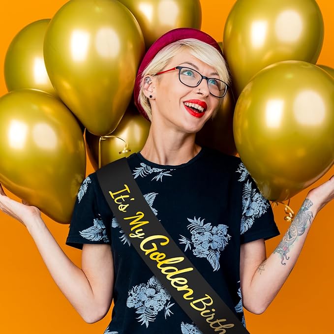 It's My Golden Birthday Sash with Gold Foil, Black Happy Birthday Sash for Teens, Women and Men, Bday Girl Sashes, Bday Boy Sashes, Golden Party Decorations Supplies Gifts Ideas
