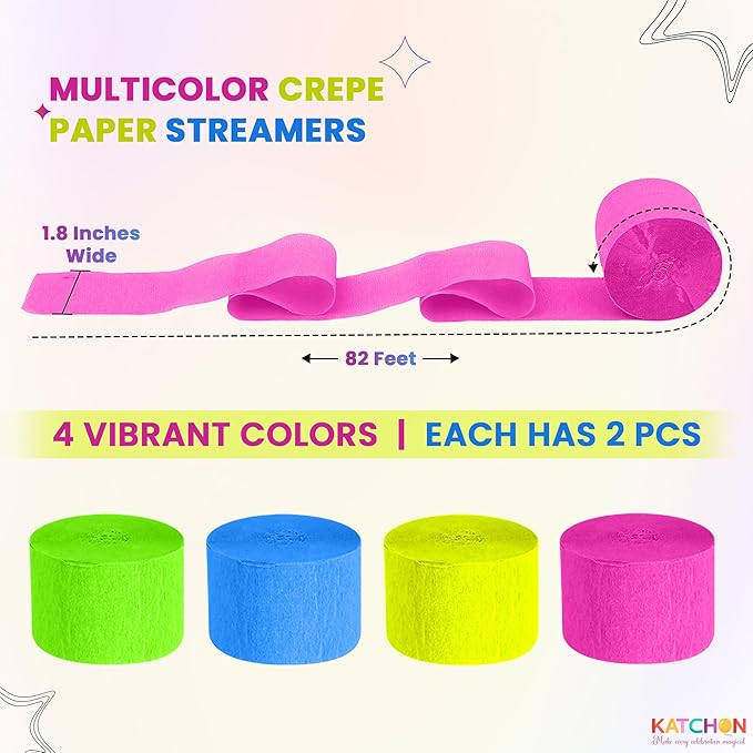KatchOn, 656 Feet, Crepe Paper Streamers – 8 Rolls | Colorful Streamers for Birthday, Wedding, Baby Shower | Paper Party Streamers for Fiesta Safari, Christmas, Halloween | Mexican Party Decorations