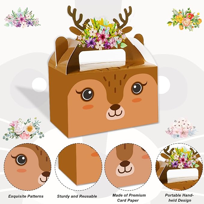 Tevxj 12 Pieces Woodland Party Favor Boxes Woodland Animals Creatures Theme Goodies Candy Treat Bags Forest Animal Valentine's Day Gift Box for Shower Birthday Party Decorations Supplies