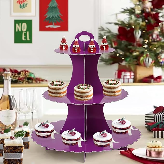 Soleebee 3-Tier Cupcake Stand, Cardboard Cupcake Tower, Dessert Cup Cake Stand Tower for Birthday Wedding Party Decoration, Cupcake Tier Stand 2 Set (Purple)