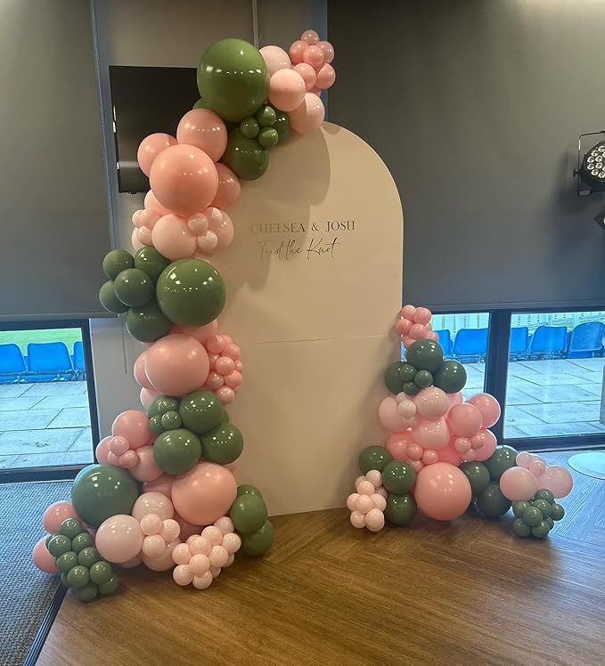 Pink and Green Balloons Garland Arch Kit 154Pcs - 5 10 12 18 inch Different Size Pink and Sage Green Balloons for Gender Reveal Baby Shower Hawaiian Birthday Summer Tropical Party Decorations