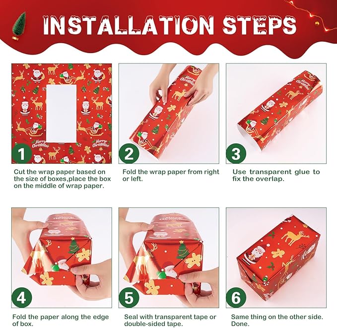 WERNNSAI Christmas Kids Wrapping Paper - 3 Rolls 17" x 120" Kids Christmas Foil Wrapping Paper Rolls Girls Boys Christmas Santa Wrapping Papers Christmas Birthday Gift Wrap Paper with Cutting Line