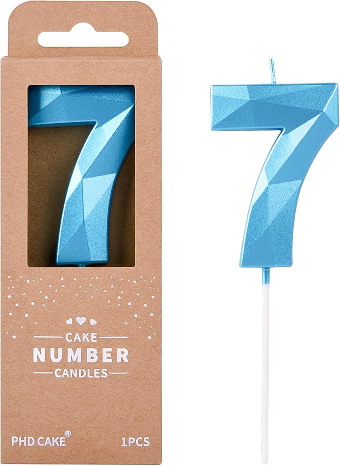 PHD CAKE 2.76 Inch Crystal Blue 7 Number Birthday Candles, Blue Number Candles, Cake Number Candles, Party Celebration