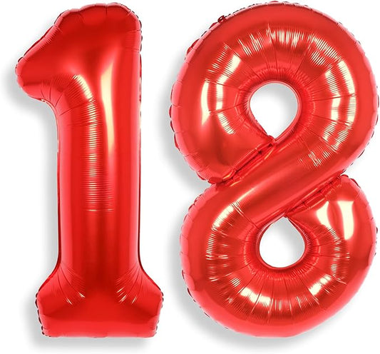 AULE 40 Inch Big Red Foil 18 Number Balloons for Girl Large 18th Happy Birthday Decorations Giant Huge Helium Mylar 81 Anniversary Party Decor