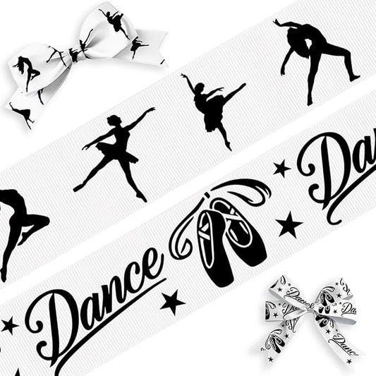 2 Rolls 10 Yards Gymnastics Ribbon Dance Ribbons for Wreath Bows DIY Crafts White Black Sports Ribbons for Wrapping Sports Team Birthday Party Home Decoration, 7/8"