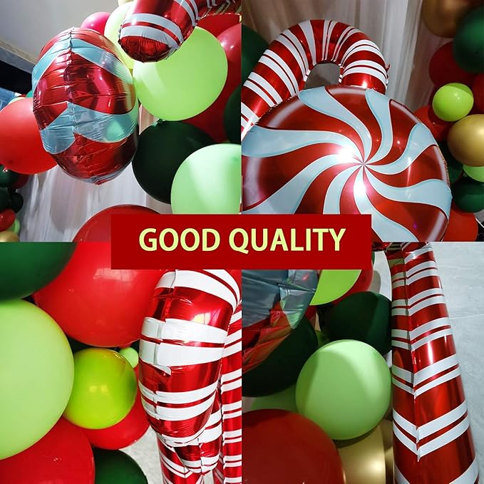 Christmas Balloon Garland Arch kit with Xmas Red Gold Dark Green Balloon Fresh Green Balloon and Candy Balloons Gift Box Balloons Red Star Balloons Rich for Christmas Party Decorations