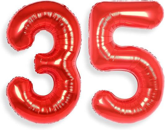 AULE 40 Inch Big Red Foil 35 Number Balloons for Women Large 35th Happy Birthday Decorations Giant Huge Helium Mylar 53 Anniversary Party Decor