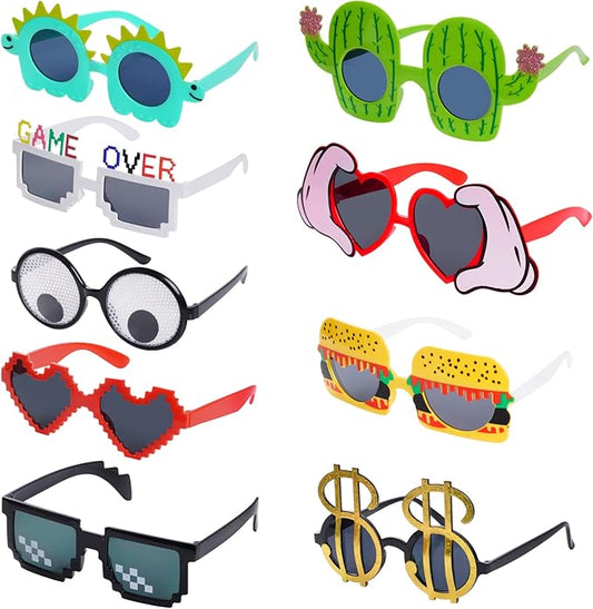 Sucrain 9pcs Luau Sunglasses Hawaiian Tropical Glasses Summer Photo Beach Supplies Decoration