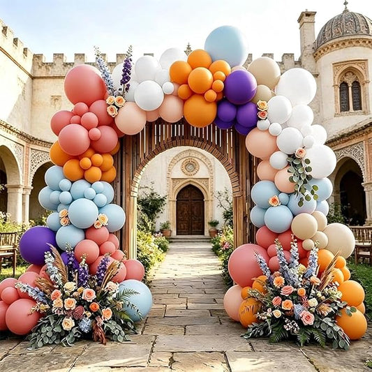 Dusty Pink Blue Nude Balloons, Double Stuffed Dusty Rose Orange Blue Balloon Arch Kit Perfect for Baby Shower Birthday Bridal Wedding Boho Neutral Party Decor